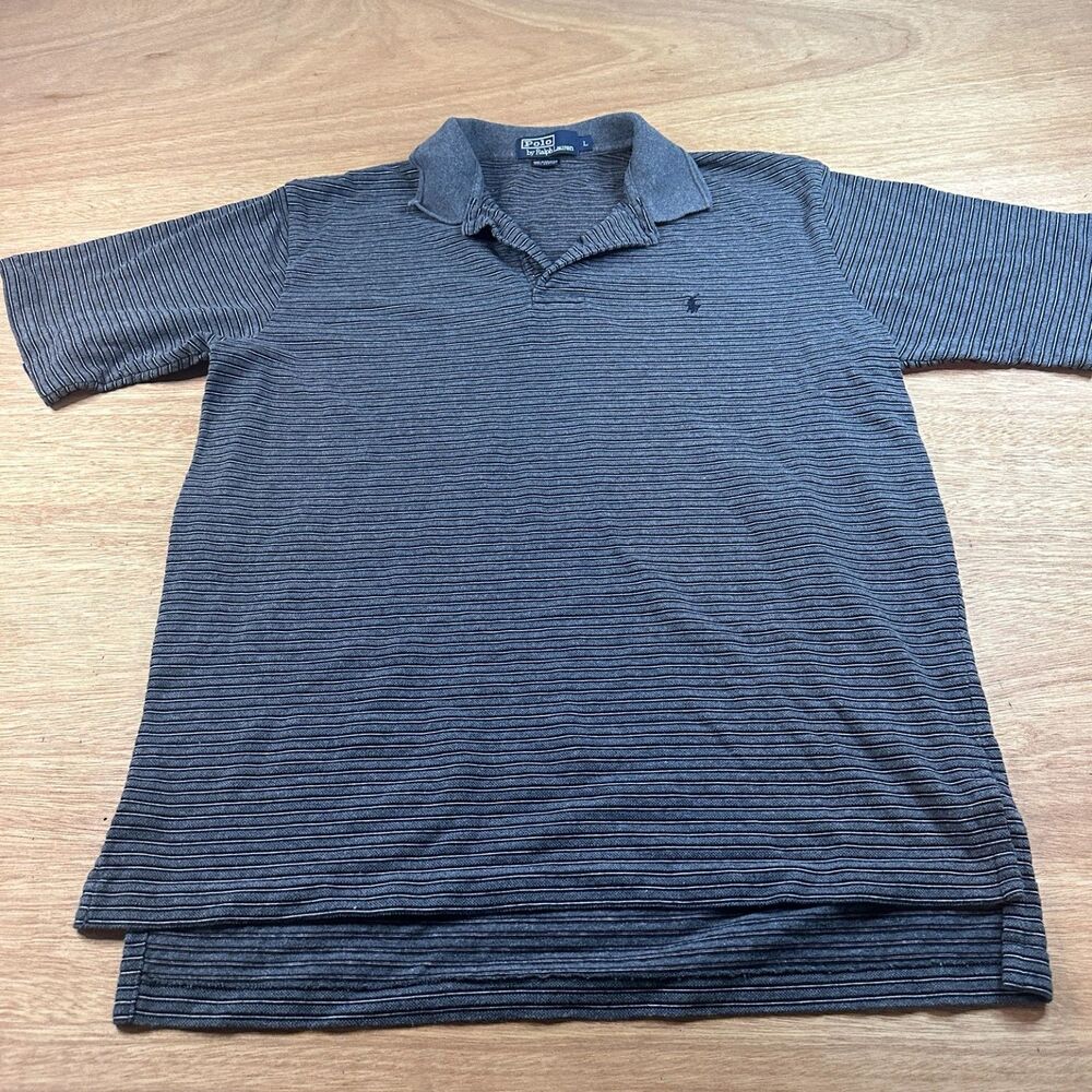 Polo Ralph Lauren Men's L Textured Gray Polo Shirt Mens Short Sleeve Classic Fit